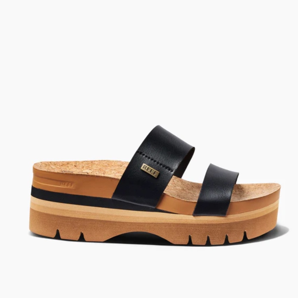 Reef Black and Tan Platform Slide Sandal